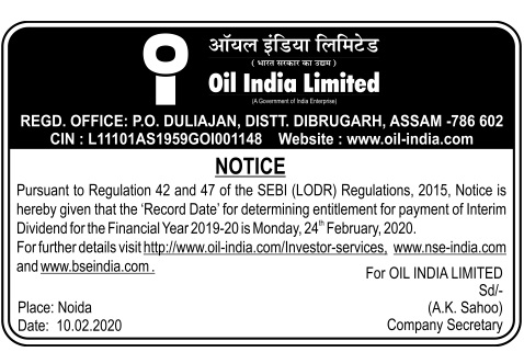 Record Date Notice for Interim dividend 2019-20